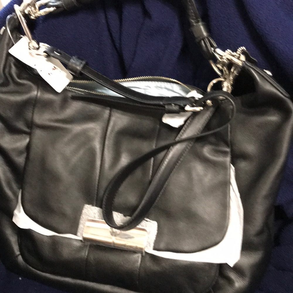 Coach NWT Large Black Leather Kristin Hobo Purse
